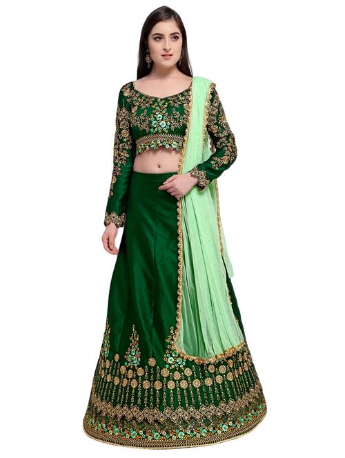 green silk flared lehenga - 15074659 - Very Small Image - 1
