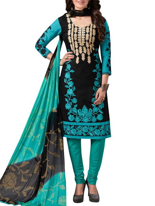 black embroidered churidaar suit unstitched suit - 15075003 - Very Small Image - 1