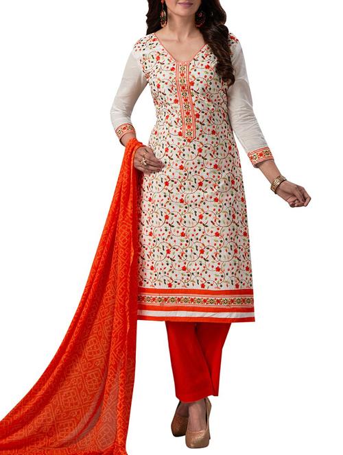 white embroidered straight pant unstitched suit - 15075008 - Very Small Image - 1