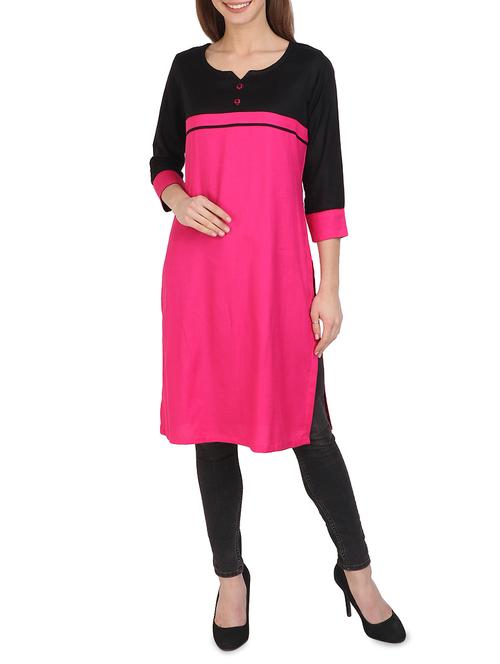 pink rayon straight kurta - 15075361 - Very Small Image - 1