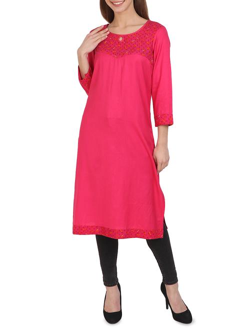pink rayon solid kurta - 15075364 - Very Small Image - 1