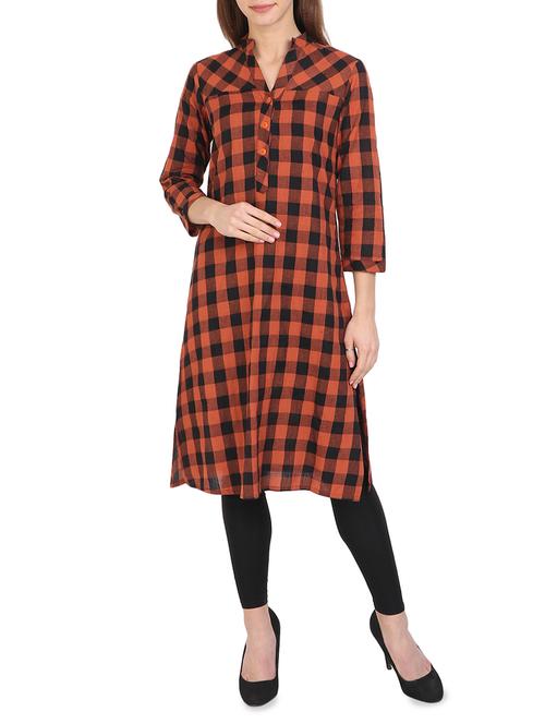 orange cotton straight kurta - 15075365 - Very Small Image - 1