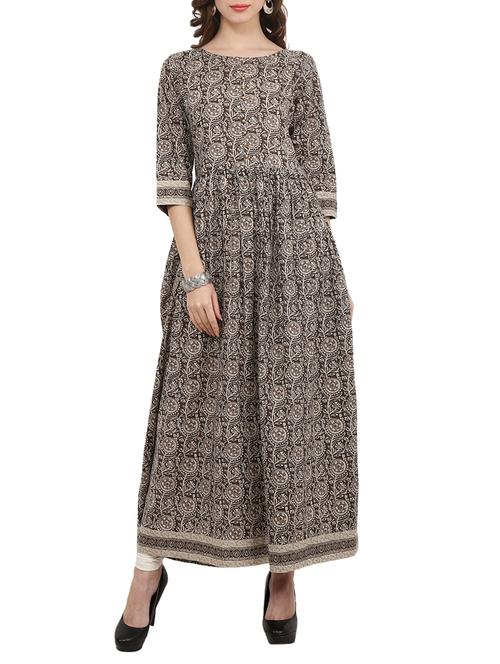 brown cotton flared kurta - 15076258 - Very Small Image - 1