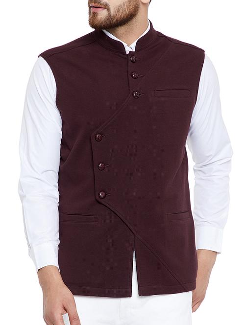 brown cotton nehru jacket - 15077397 - Very Small Image - 1