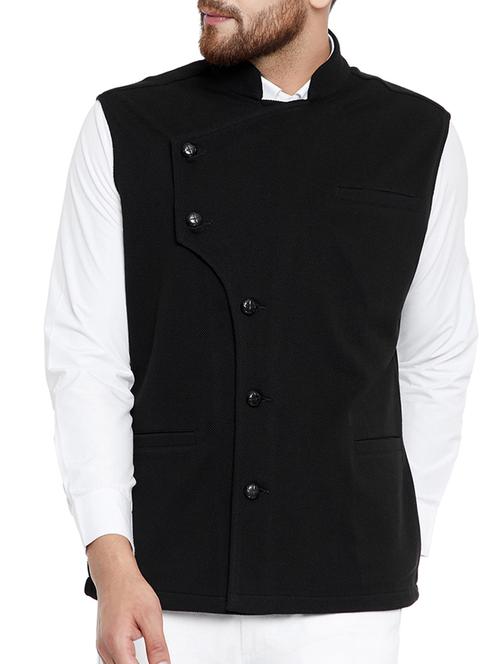 black cotton nehru jacket - 15077402 - Very Small Image - 1