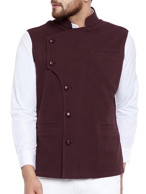 brown cotton nehru jacket - 15077403 - Very Small Image - 1