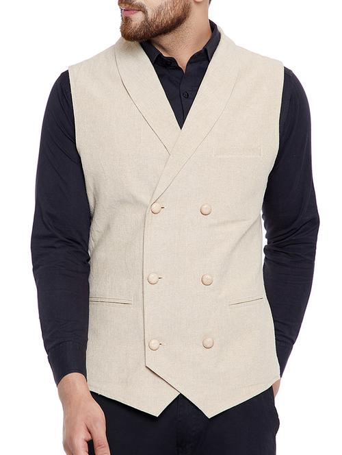 beige cotton waist coat - 15077410 - Very Small Image - 1