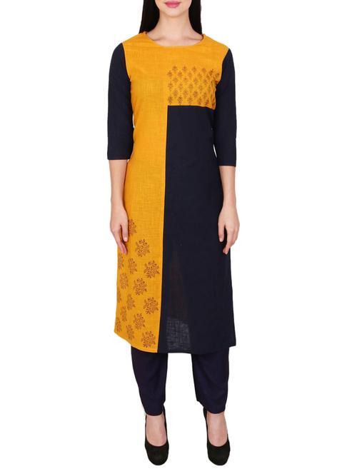 yellow cotton straight kurta - 15078478 - Very Small Image - 1