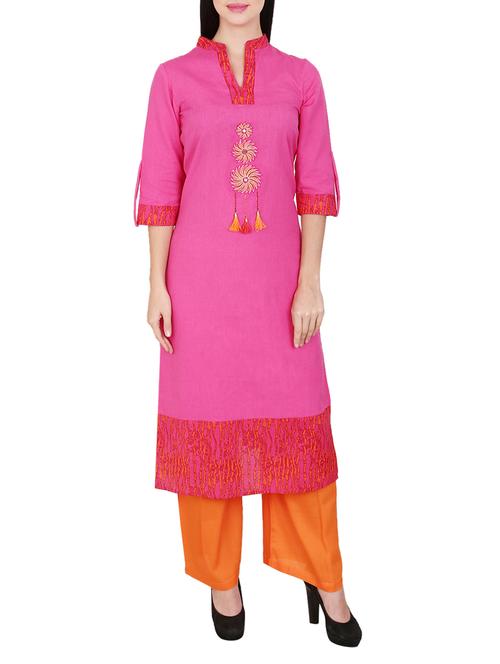 pink cotton straight kurta - 15078513 - Very Small Image - 1