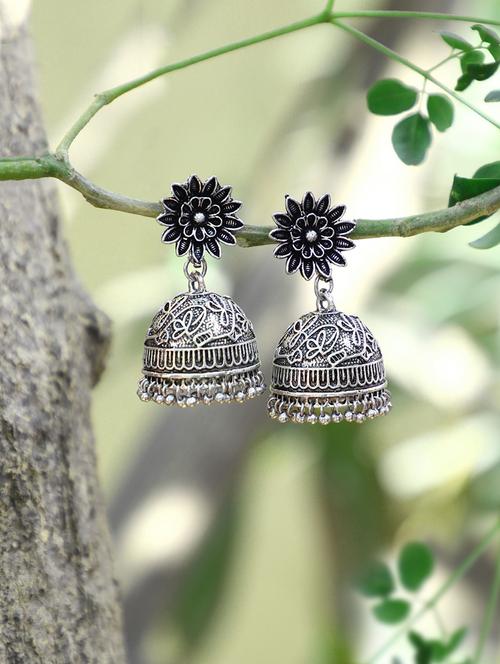 silver metal jhumka earring - 15079198 - Very Small Image - 1