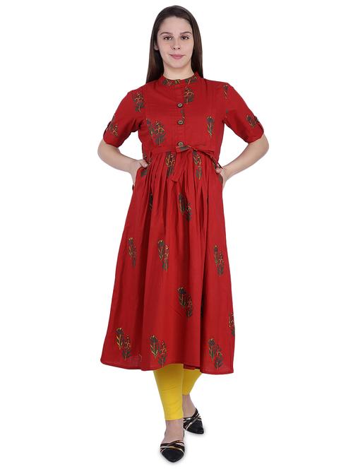 red stripes cotton maternity kurti - 15080168 - Very Small Image - 1