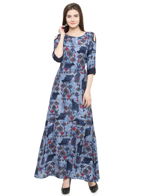 blue cotton aline kurta - 15080815 - Very Small Image - 1