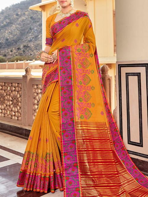 yellow silk banarasi saree with blouse - 15080819 - Very Small Image - 1