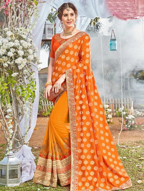orange silk embroidered saree with blouse - 15080827 - Very Small Image - 1