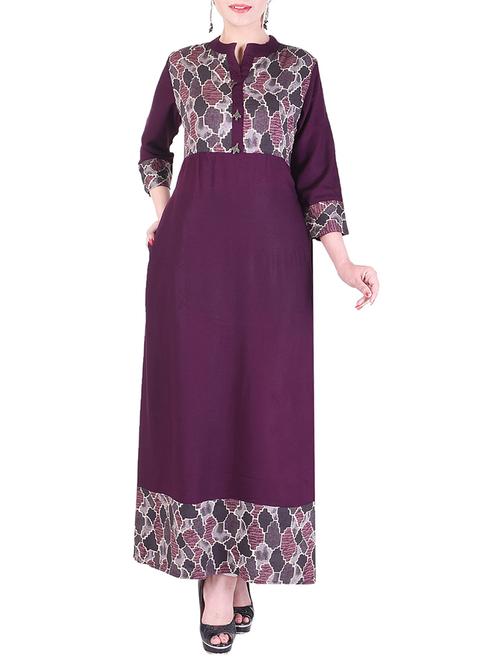purple rayon a-line kurta - 15081307 - Very Small Image - 1