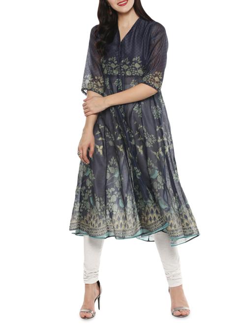 blue chanderi anarkali kurta - 15082252 - Very Small Image - 1