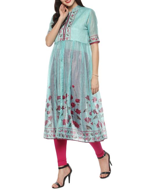 blue chanderi anarkali kurta - 15082253 - Very Small Image - 1