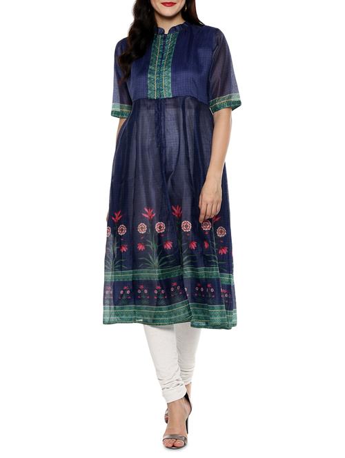 blue chanderi anarkali kurta - 15082254 - Very Small Image - 1