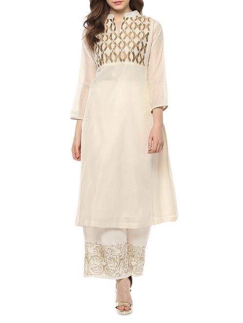 embroidered yoke kurta - 15082263 - Very Small Image - 1