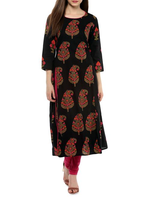 black cotton aline kurta - 15082271 - Very Small Image - 1