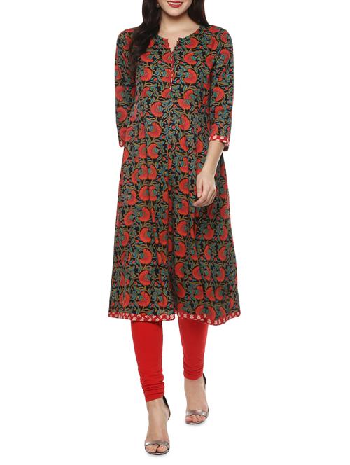 black cotton flared kurta - 15082272 - Very Small Image - 1