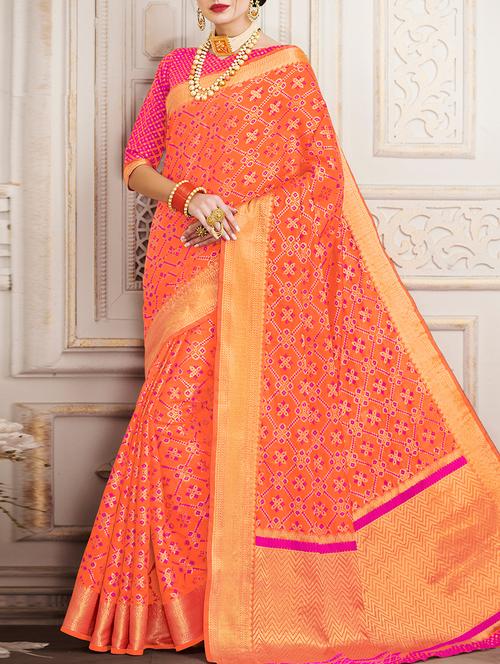 delicate golden zari patola saree - 15082295 - Very Small Image - 1