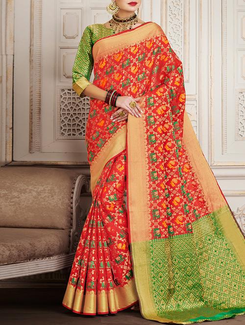 delicate zari work patola saree - 15082298 - Very Small Image - 1