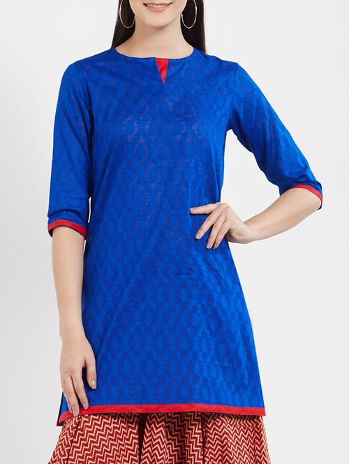 blue cotton solid kurta - 15082803 - Very Small Image - 1