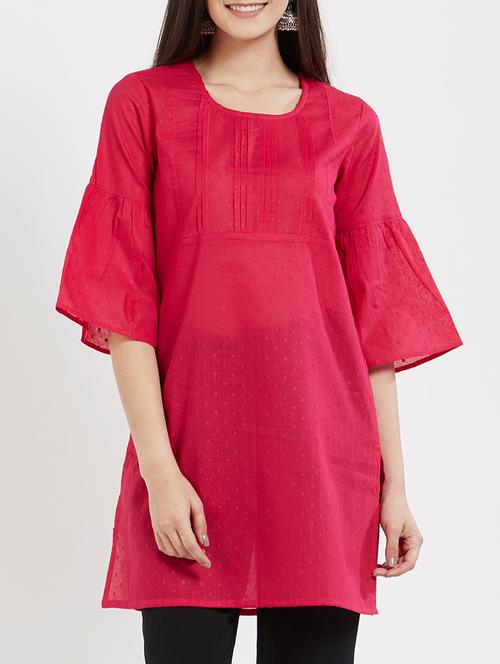 pink cotton solid kurta - 15082815 - Very Small Image - 1