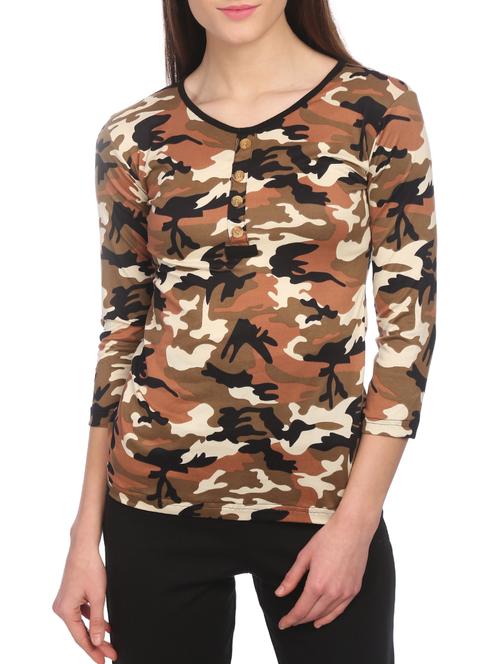 brown printed henley tee - 15082943 - Very Small Image - 1