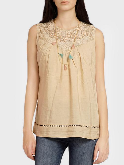 beige laced rayon top - 15083001 - Very Small Image - 1