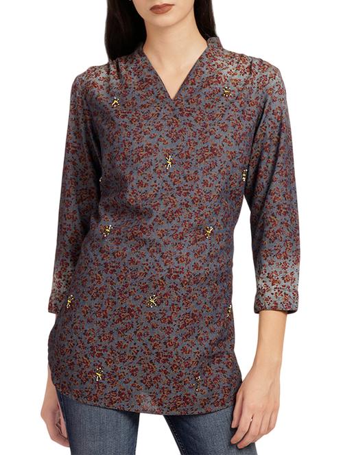 grey printed denim top - 15083010 - Very Small Image - 1