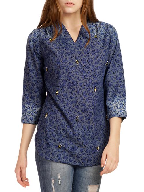 blue floral denim top - 15083011 - Very Small Image - 1