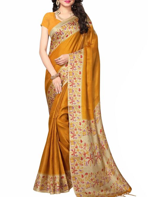 mustard khadi maheshwari saree with blouse - 15083070 - Very Small Image - 1