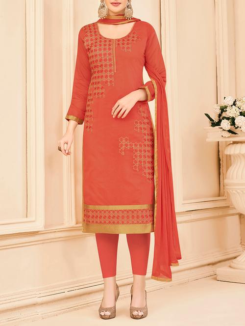 orange embroidered unstitched churidaar suits - 15083086 - Very Small Image - 1