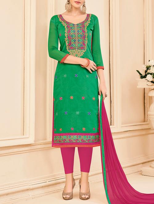 green embroidered unstitched churidaar suits - 15083089 - Very Small Image - 1