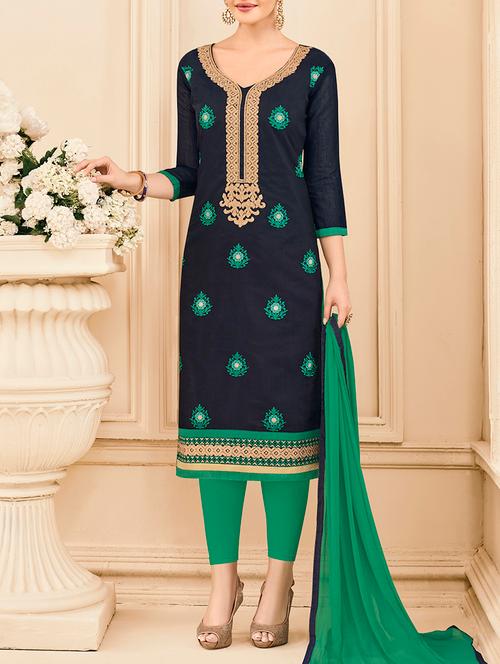 blue embroidered unstitched churidaar suits - 15083094 - Very Small Image - 1