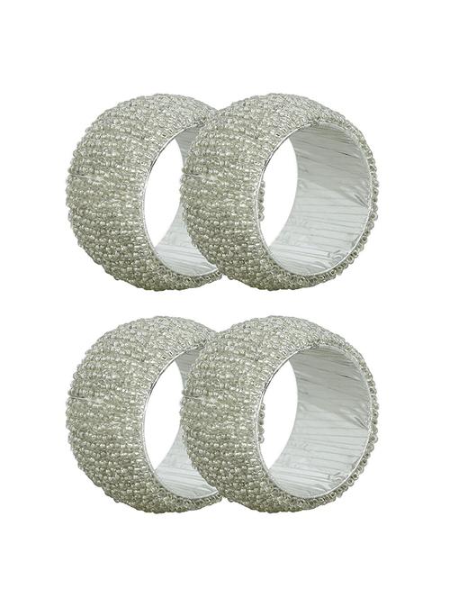 decorative handmade silver round beaded napkin rings - 15083501 - Very Small Image - 1