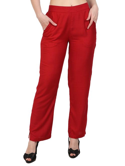 solid red rayon palazzo - 15083538 - Very Small Image - 1