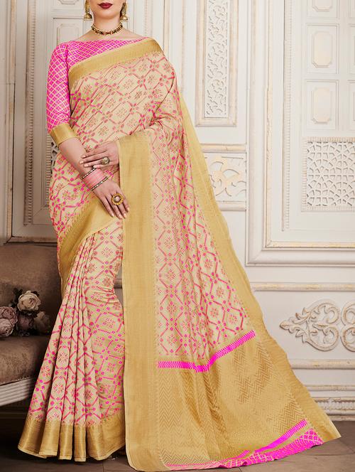 beige patola silk saree with blouse - 15084032 - Very Small Image - 1
