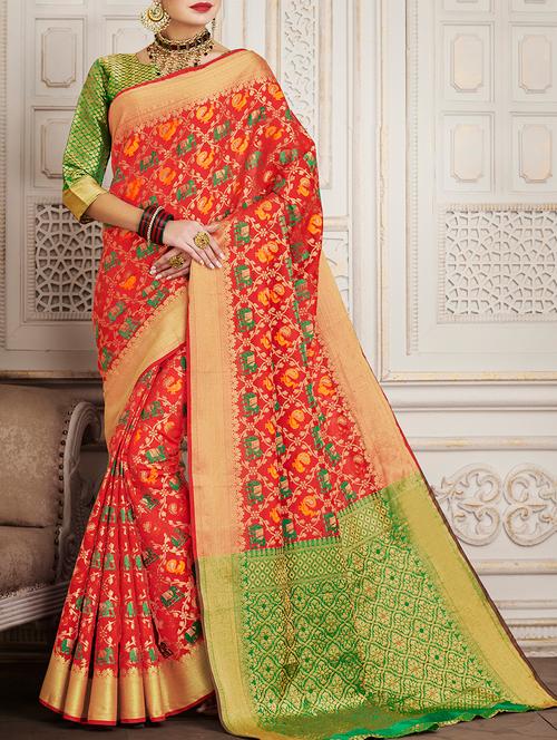 red banarasi silk saree with blouse - 15084036 - Very Small Image - 1