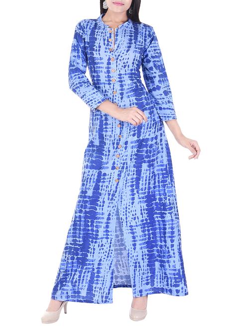 blue cotton a-line kurta - 15084714 - Very Small Image - 1