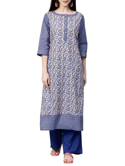 blue cotton kurta palazzo set - 15084744 - Very Small Image - 1