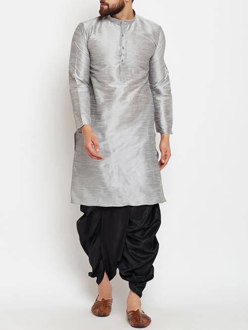 silver silk blend dhoti kurta set - 15085475 - Very Small Image - 1