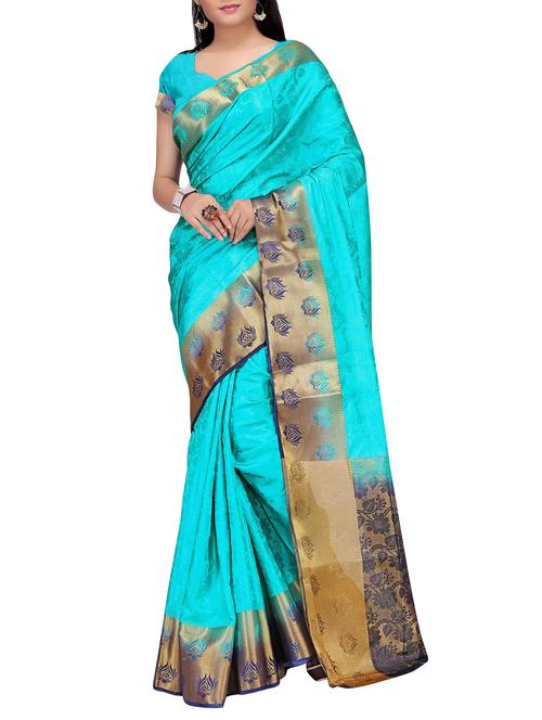 sky blue silk blend woven saree - 15086084 - Very Small Image - 1