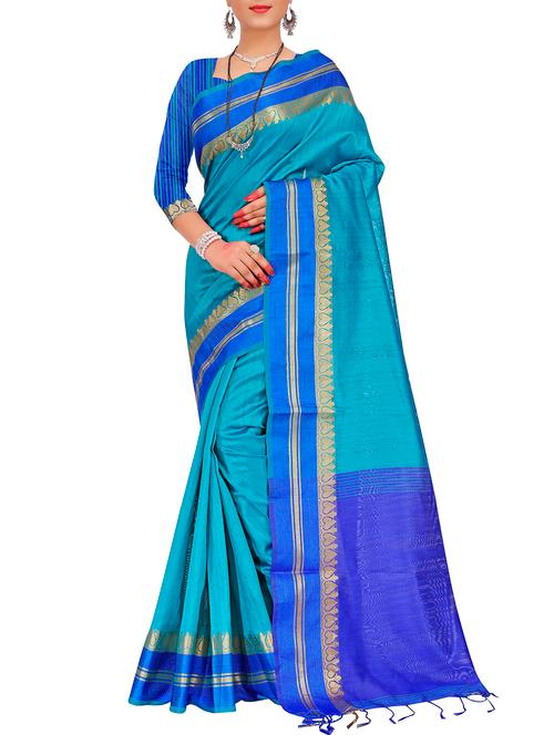 sky blue silk blend bordered saree - 15086116 - Very Small Image - 1