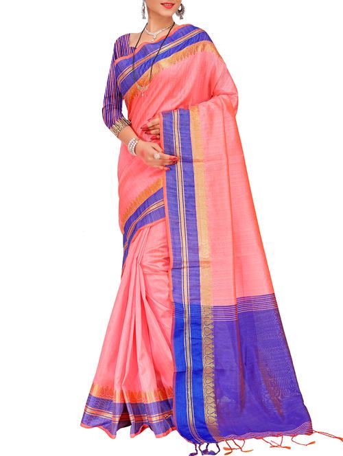 pink silk blend bordered saree - 15086118 - Very Small Image - 1