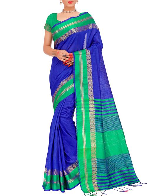 blue silk blend bordered saree - 15086128 - Very Small Image - 1