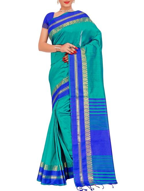 turquoise silk blend bordered saree - 15086129 - Very Small Image - 1
