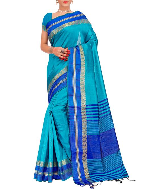 sky blue silk blend bordered saree - 15086132 - Very Small Image - 1